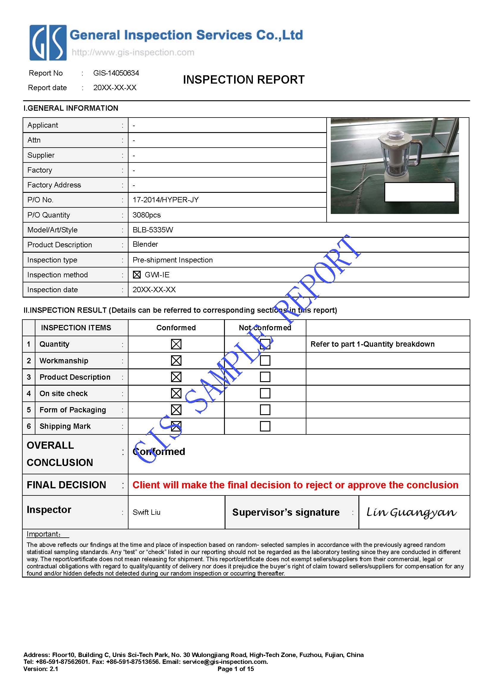 sample report for blender