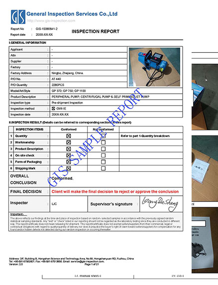 GIS鼎嘉质量验货报告-水泵验货