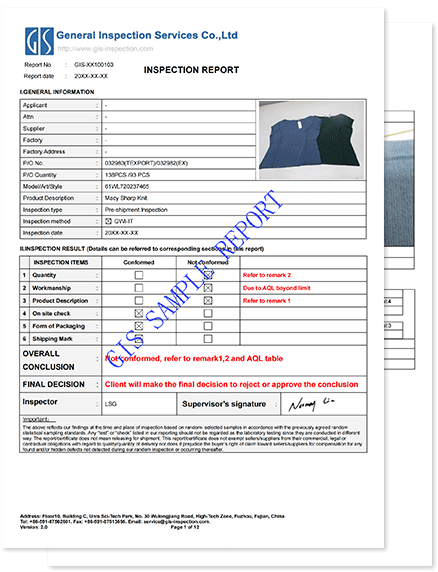 pre-shipment inspection report sample