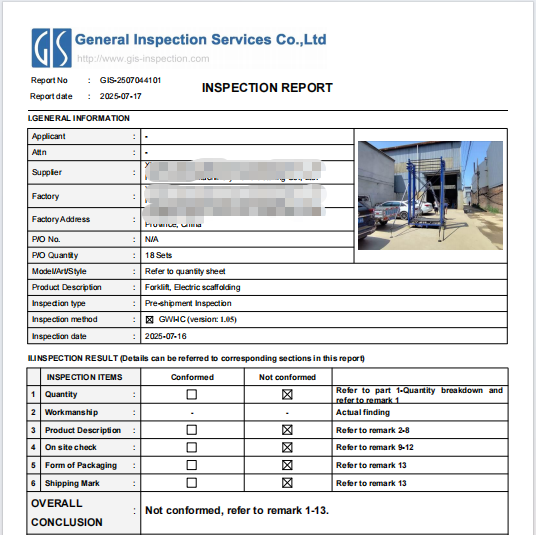 GIS inspection results for heavy equipment-forklifts