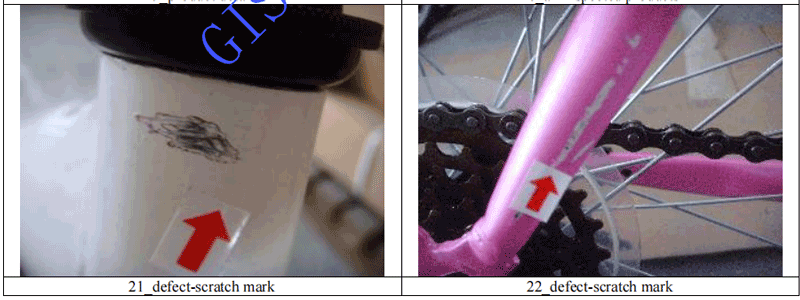 bike and bicycle pre-shipment inspection report of GIS Inspection, defect photos
