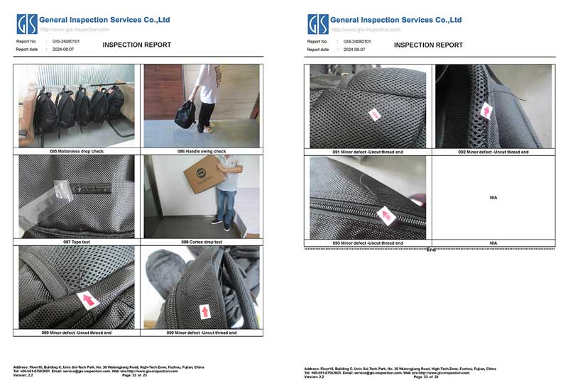 Broken stitching defect on a bag detected during quality inspection